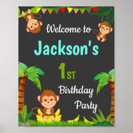 Monkey welcome Party sign Boy Dschungel Party Post Poster