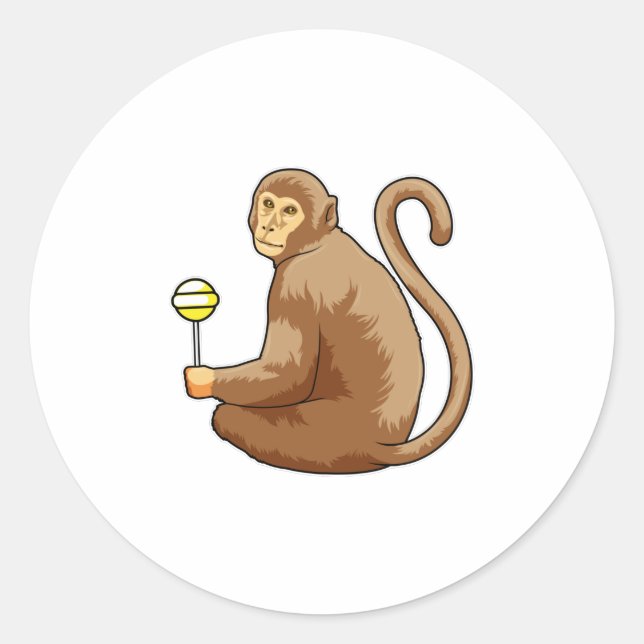 Monkey with Lollipop Runder Aufkleber (Vorderseite)