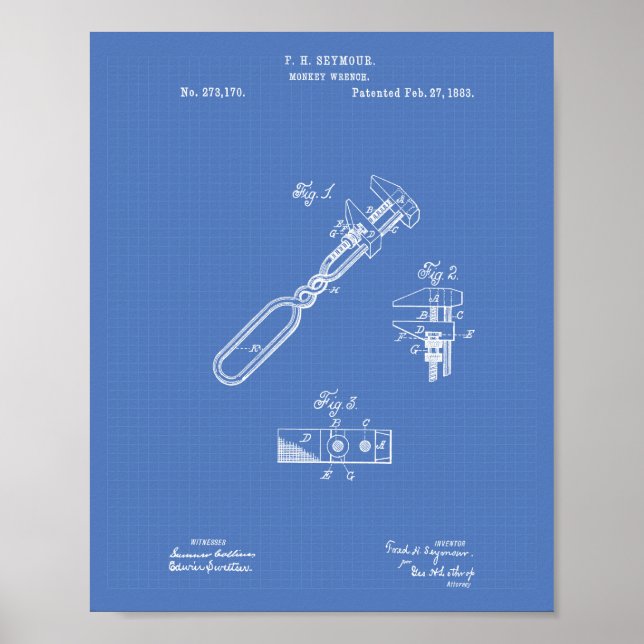 Monkey Wrench 1883 Patent Art Blueprint Poster (Vorne)