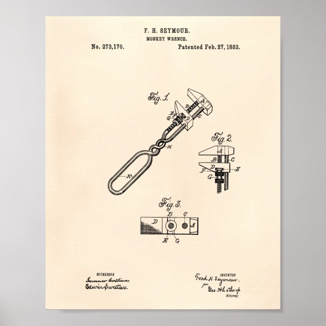 Monkey Wrench 1883 Patent Art Old Peper Poster (Vorne)