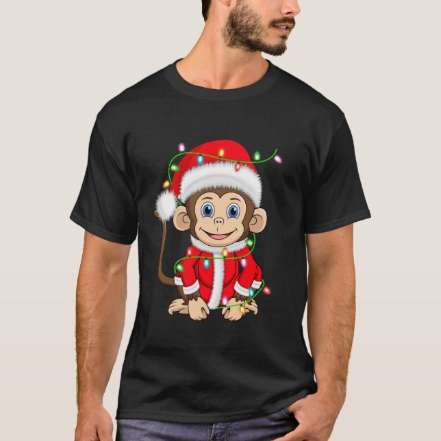 Monkey Xmas Lighting Santa Costume Monkey Christma T-Shirt (Vorderseite)