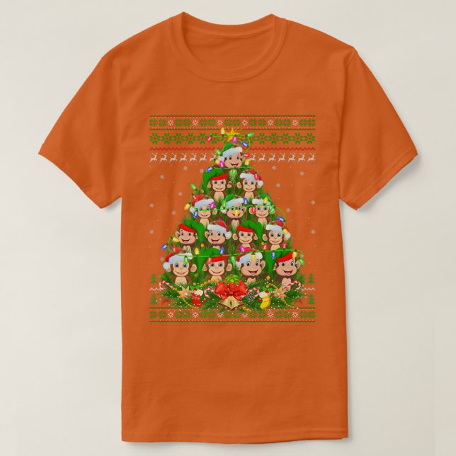 Monkey Xmas Lighting Tree Santa Monkey Ugly Christ T-Shirt (Design vorne)