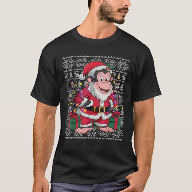 Monkey Xmas Sweater Style Ugly Santa Monkey Christ T-Shirt (Vorderseite)