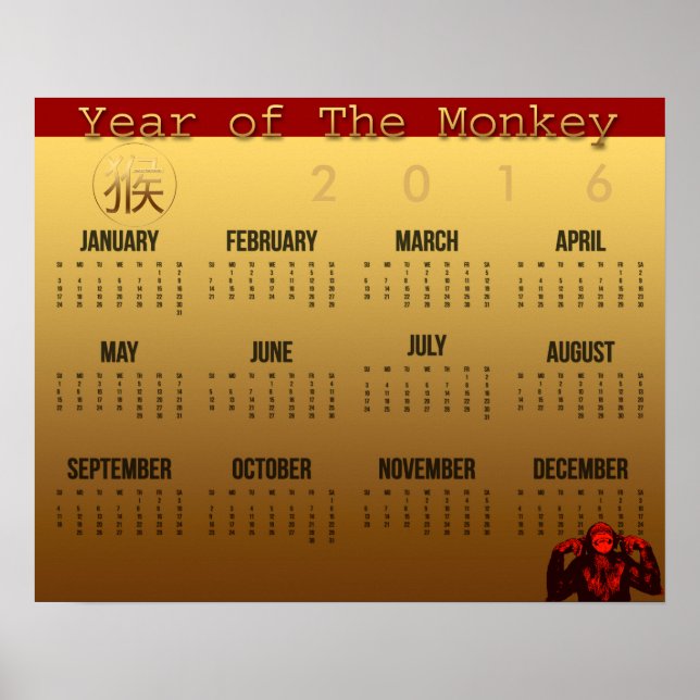 Monkey Year Calendar Poster 2016 lächeln (Vorne)