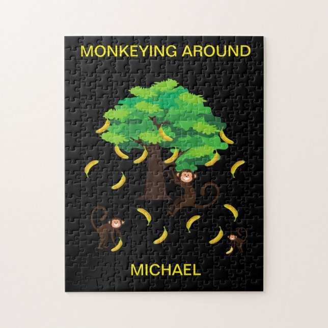 "Monkeying Around" Puzzle mit Kindernamen. (Vertikal)