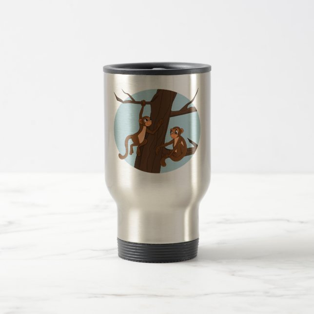 Monkeys climbing the tree cartoon travel mug reisebecher (Mittel)