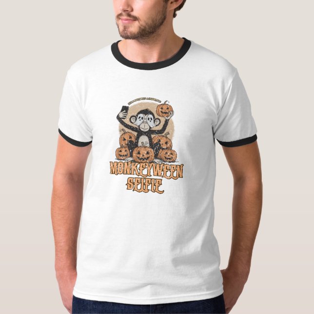 Monkeyween Selfie – Vintage Halloween  T-Shirt (Vorderseite)