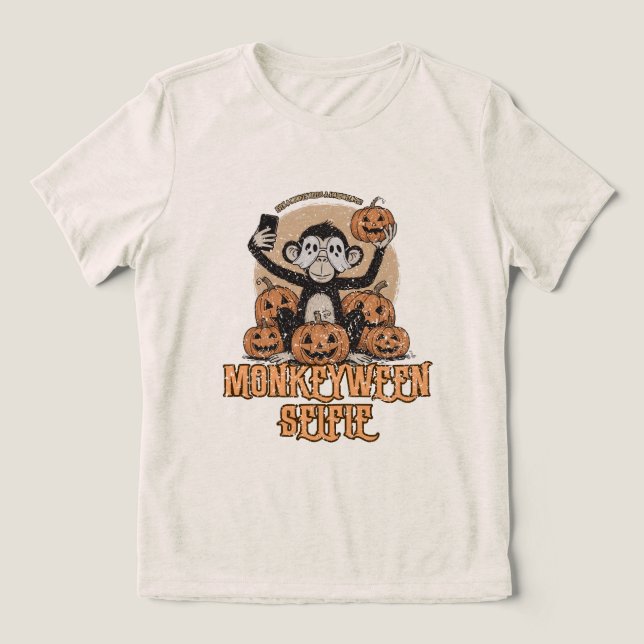 Monkeyween Selfie – Vintage Halloween  Tri-Blend Shirt (Design Vorderseite)