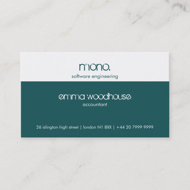 Mono Aquamarin & White Business Card Visitenkarte (Vorderseite)
