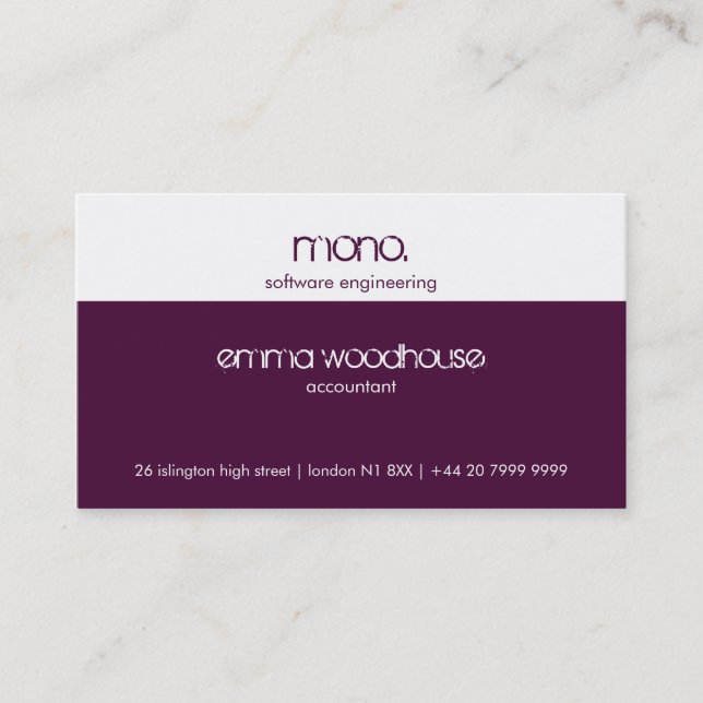 Mono Eggpflanze Lila & White Business Card Visitenkarte (Vorderseite)