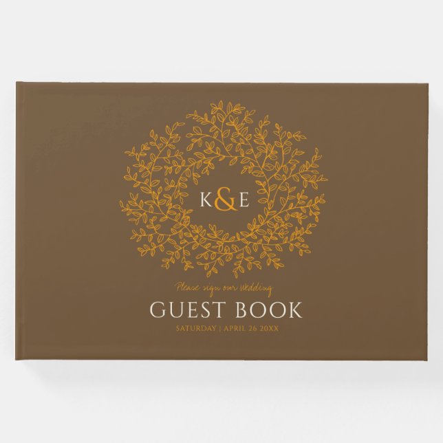 Mono-Hochzeit auf weißem Orangenblatt Gästebuch (Vorderseite)