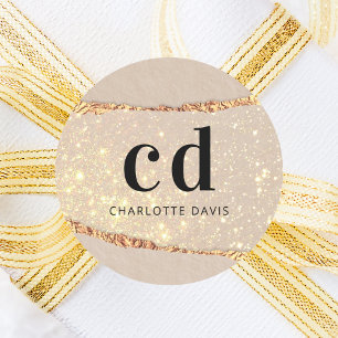 Mono-Initialen aus beigem Goldbarren-Marmor Runder Aufkleber