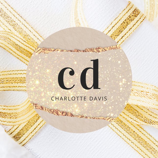 Mono-Initialen aus beigem Goldbarren-Marmor Runder Aufkleber (Von Creator hochgeladen)