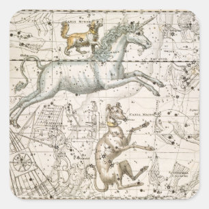 Monoceros, aus 'A Celestial Atlas', Pub. 1822 Quadratischer Aufkleber