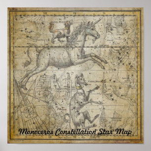Monoceros Unicorn Star Map Constellation Astronomi Poster