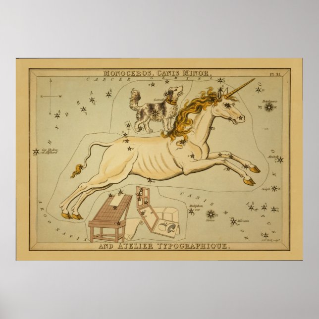 Monoceros - Vintage Sternenkartenbilder Poster (Vorne)