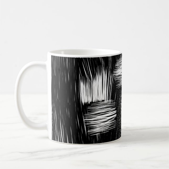 Monochrom Abstract Hatch Textur Kaffeetasse (Links)