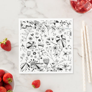 Monochrom der wild lebenden Blume Serviette