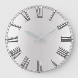 Monochrom Grau Metallic Grau Silber römische Zahle Große Wanduhr