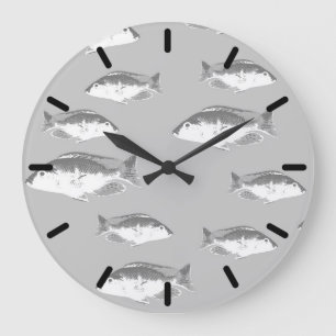 Monochrom-Graufisch Große Wanduhr