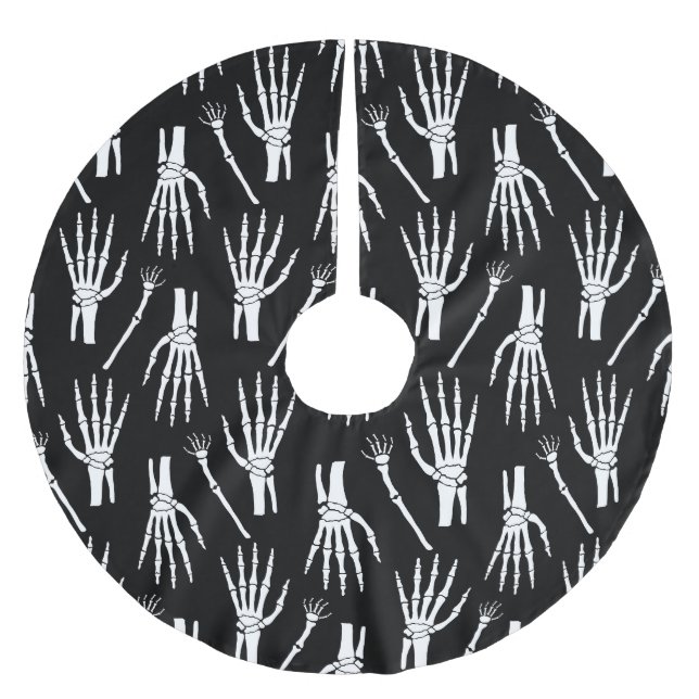 Monochrom-Knochen-Halloween-Muster Polyester Weihnachtsbaumdecke (Vorderseite)