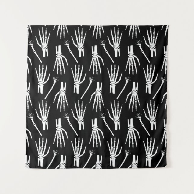 Monochrom-Knochen-Halloween-Muster Wandteppich (Vorderseite)