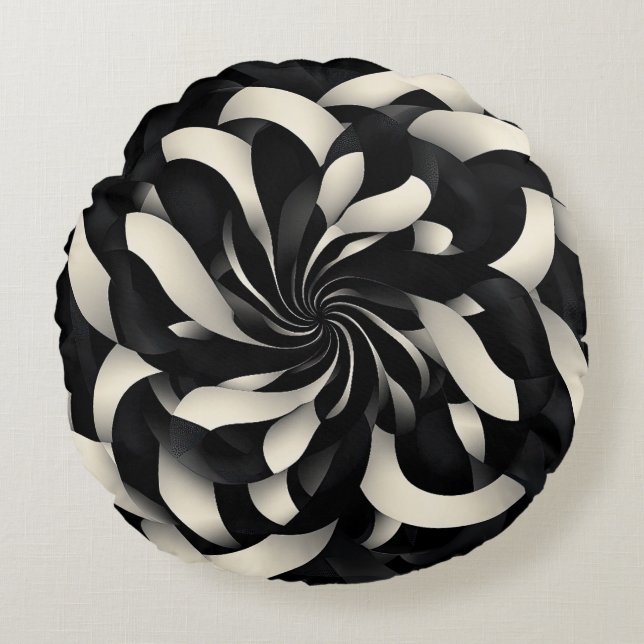 Monochrom Swirl of Elegance Rundes Kissen (Vorderseite)