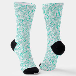 Monochrom-Türkis-Paisley-Muster Socken