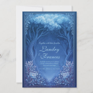 Monochromatic Blue Enchanted Forest Wedding Einladung
