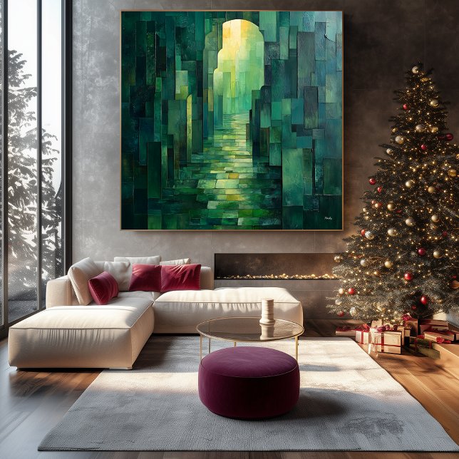 Monochromatisch grüner Abstrakter Weg mit Bogenweg Leinwanddruck (Von Creator hochgeladen)