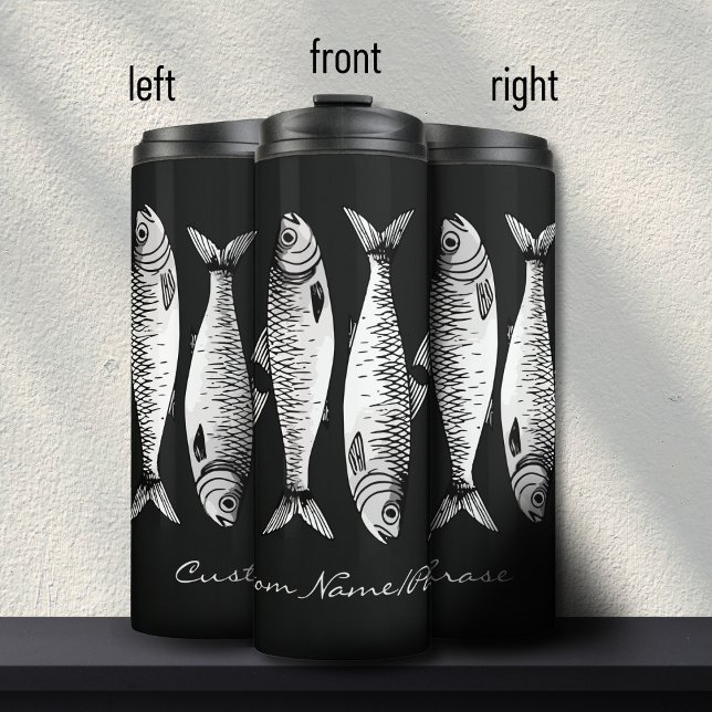 Monochromatisch Schwarz-weiß Sardine Art Individue Thermosbecher (Von Creator hochgeladen)