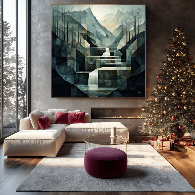 Monochromatische Abstrakte Wasserfall Geometrie Leinwanddruck (Von Creator hochgeladen)