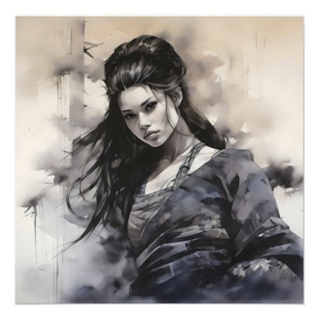 Monochromatische Asiatische Frau Fotodruck (Vorne)