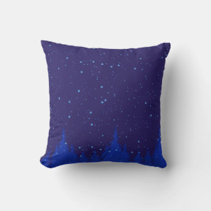 Monochromatische blaue Weihnachtslandschaft mit Sc Kissen