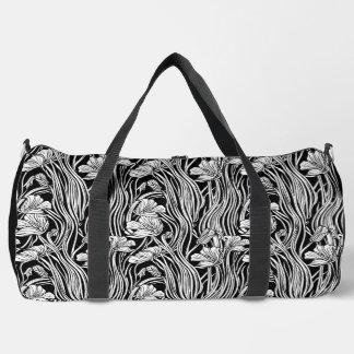 Monochromatische Linie Art Floral Duffle Bag