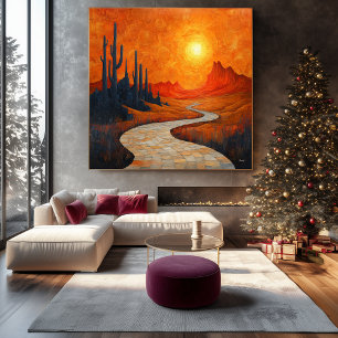 Monochromatische Orange Abstrakte Wüstenlandschaft Leinwanddruck