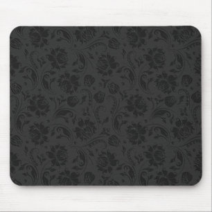 Monochromatische Schwarz- und Dunkelgrau-Floral-Da Mousepad