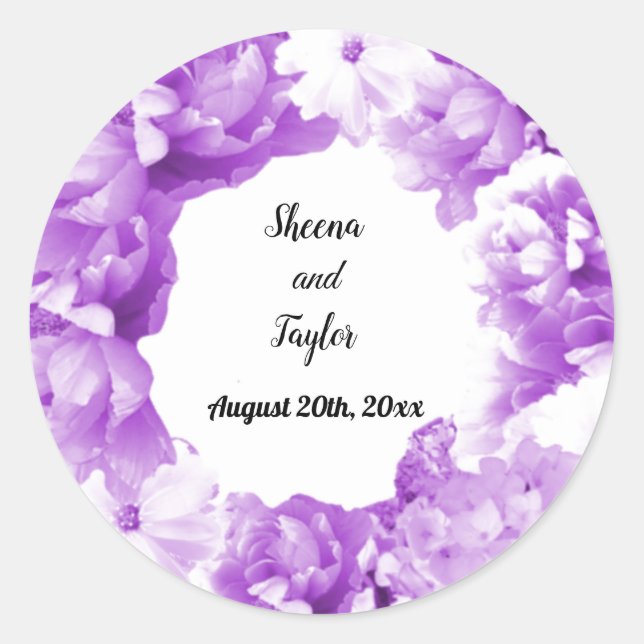 Monochromatischer Lila Hochzeitskreider Runder Aufkleber (Vorderseite)