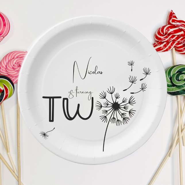 Monochromatischer Löwenzahn zum zweiten Geburtstag Pappteller (Von Creator hochgeladen)