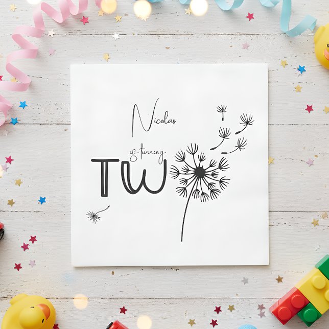 Monochromatischer Löwenzahn zum zweiten Geburtstag Serviette (Von Creator hochgeladen)