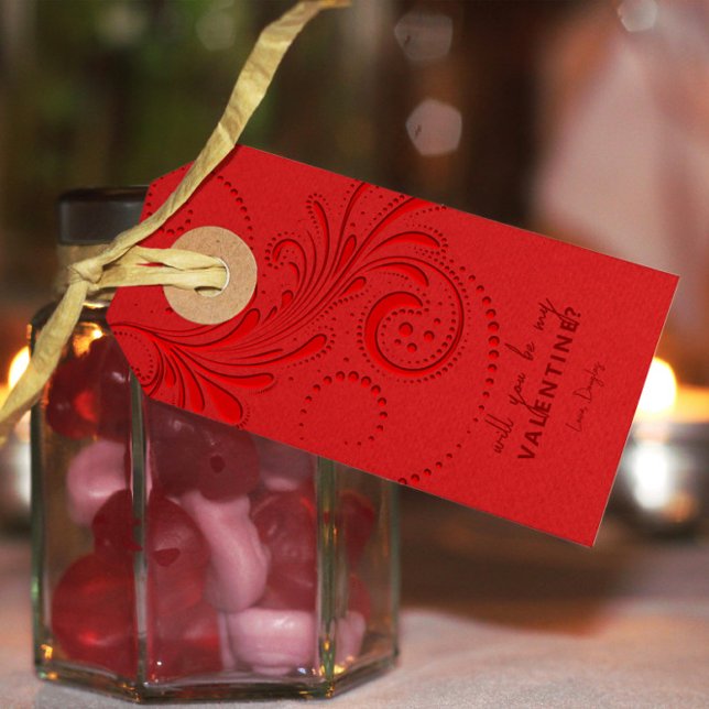 Monochromatischer Roter Swirl Monogramm Geschenkanhänger (Von Creator hochgeladen)