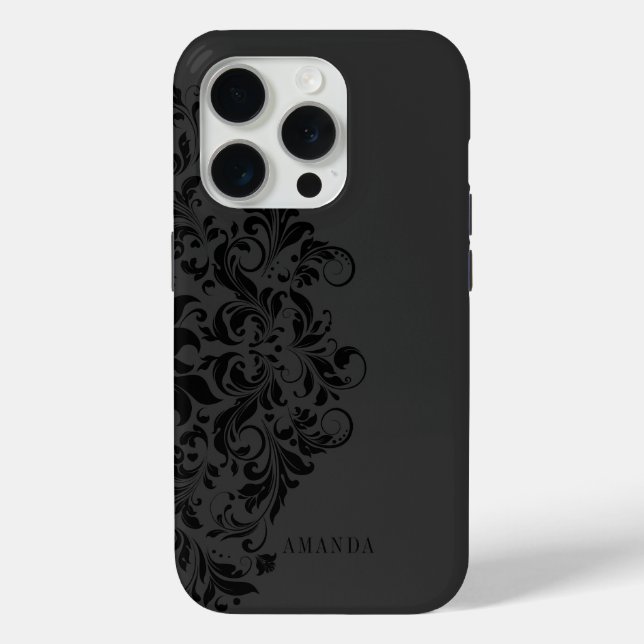 Monochromatischer schwarzer Swirl Mandala-Monogram Case-Mate iPhone Hülle (Rückseite)