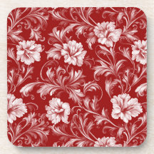 Monochromatisches Barockblumenmuster, weiß auf rot