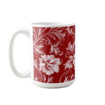 Monochromatisches Barockblumenmuster, weiß auf rot