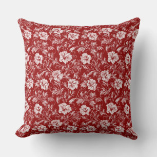 Monochromatisches Barockblumenmuster, weiß auf rot Kissen