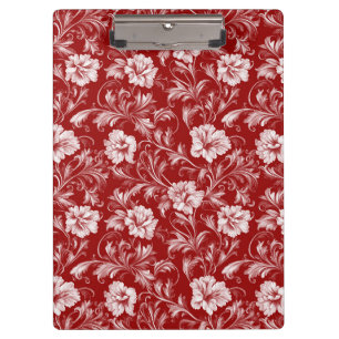 Monochromatisches Barockblumenmuster, weiß auf rot Klemmbrett