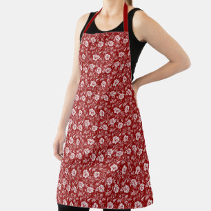 Monochromatisches Barockblumenmuster, weiß auf rot Schürze