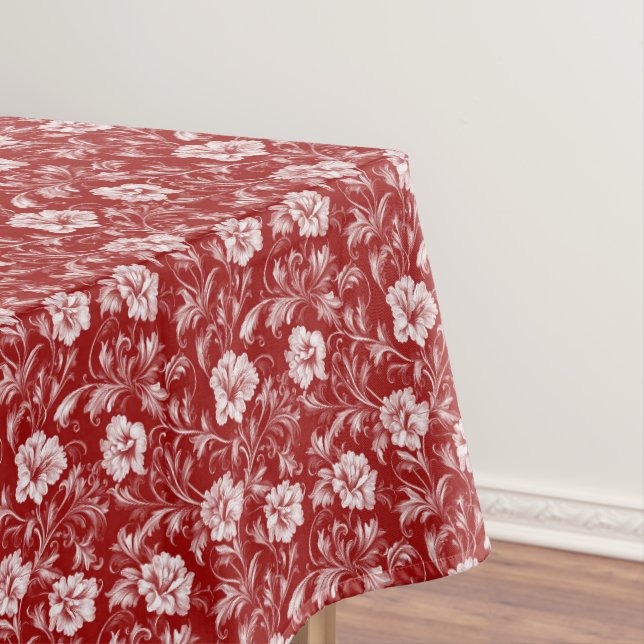 Monochromatisches Barockblumenmuster, weiß auf rot Tischdecke (Beispiel)