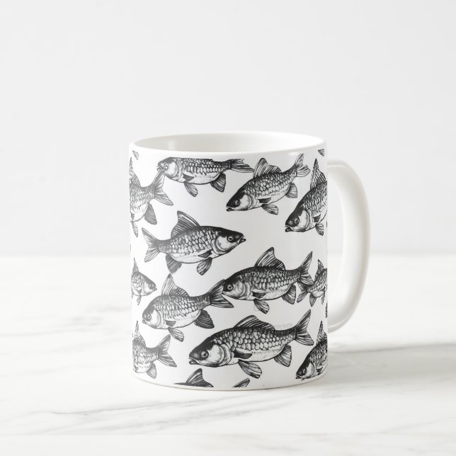 Monochromatisches Fischmuster Kaffeetasse (VorderseiteRechts)