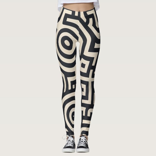 monochromatisches geometrisches Labyrinth Leggings (Vorderseite)